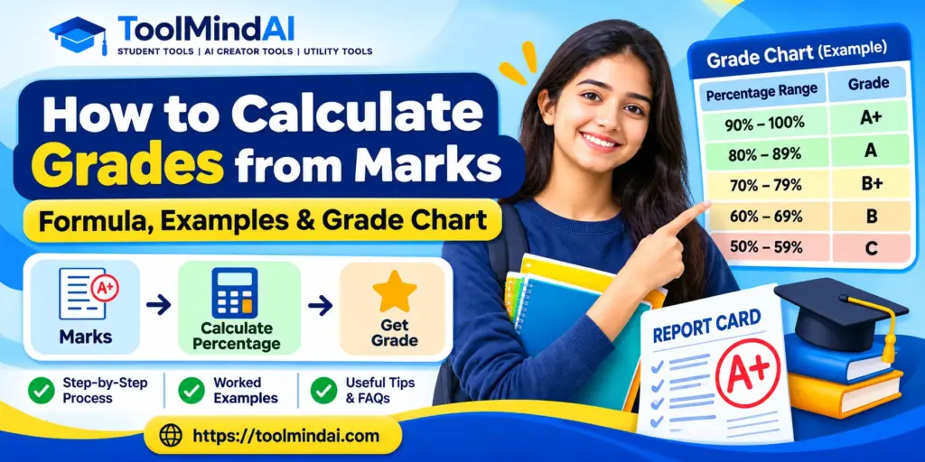 How to calculate grades from marks using percentages, grade formulas, and an example grade chart.