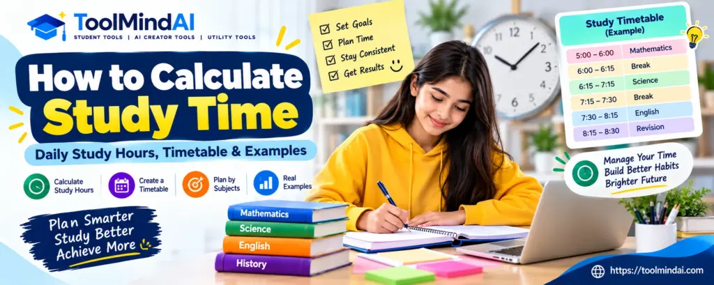 How to calculate study time with a daily study timetable, subject planning, study hours, and revision examples.