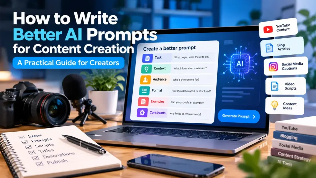 AI prompt structure showing task, context, audience, format, examples and constraints